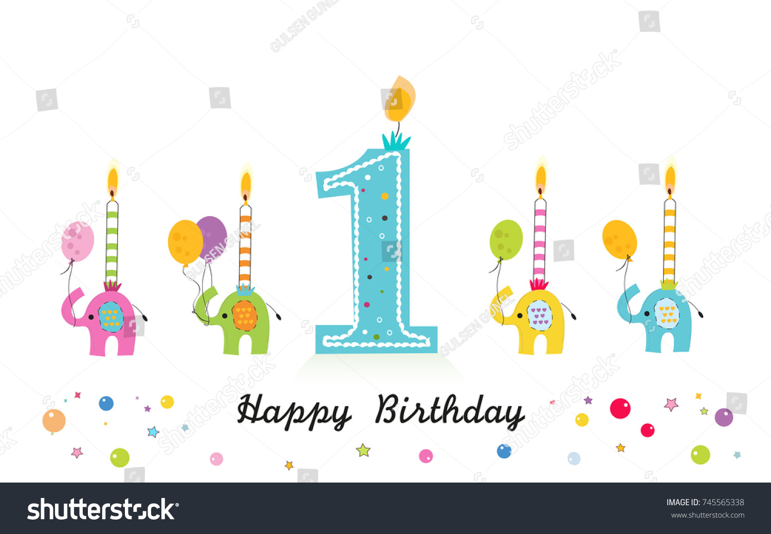 Happy Birthday Greeting Card Elephant Candles Stock Vector (Royalty ...