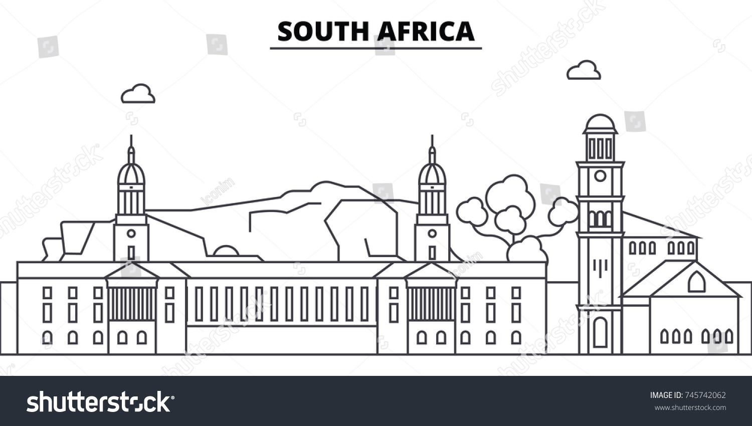 South Africa Architecture Skyline Buildings Silhouette Stock Vector ...