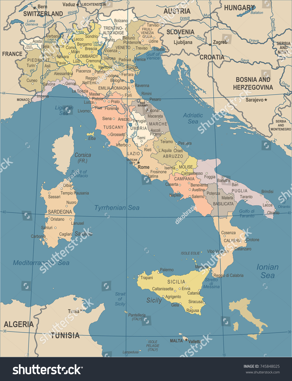 Italy Map Vintage Detailed Vector Illustration Stock Vector (Royalty ...