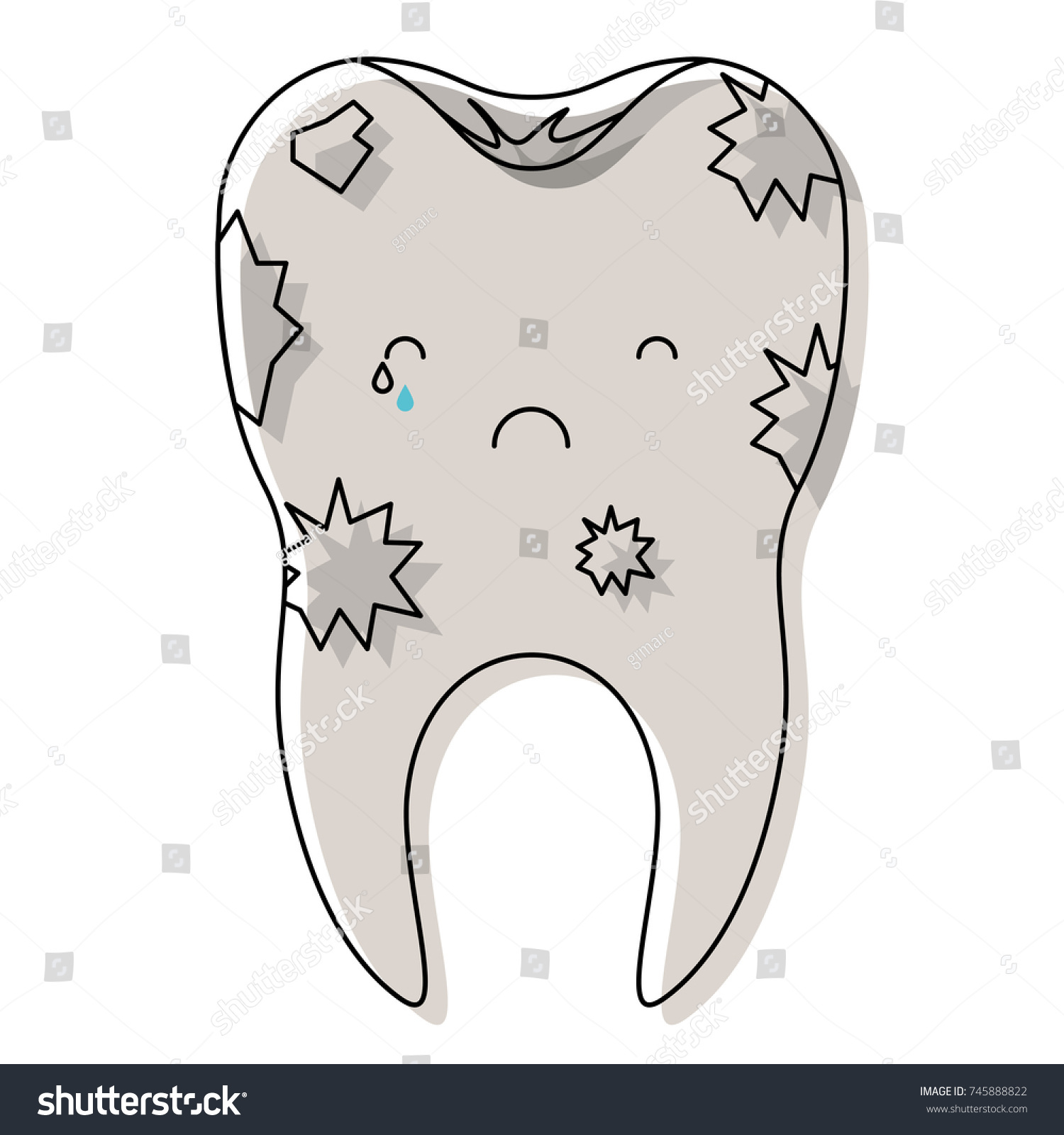 Dirty Kawaii Tooth Root Watercolor Silhouette Stock Vector (Royalty ...