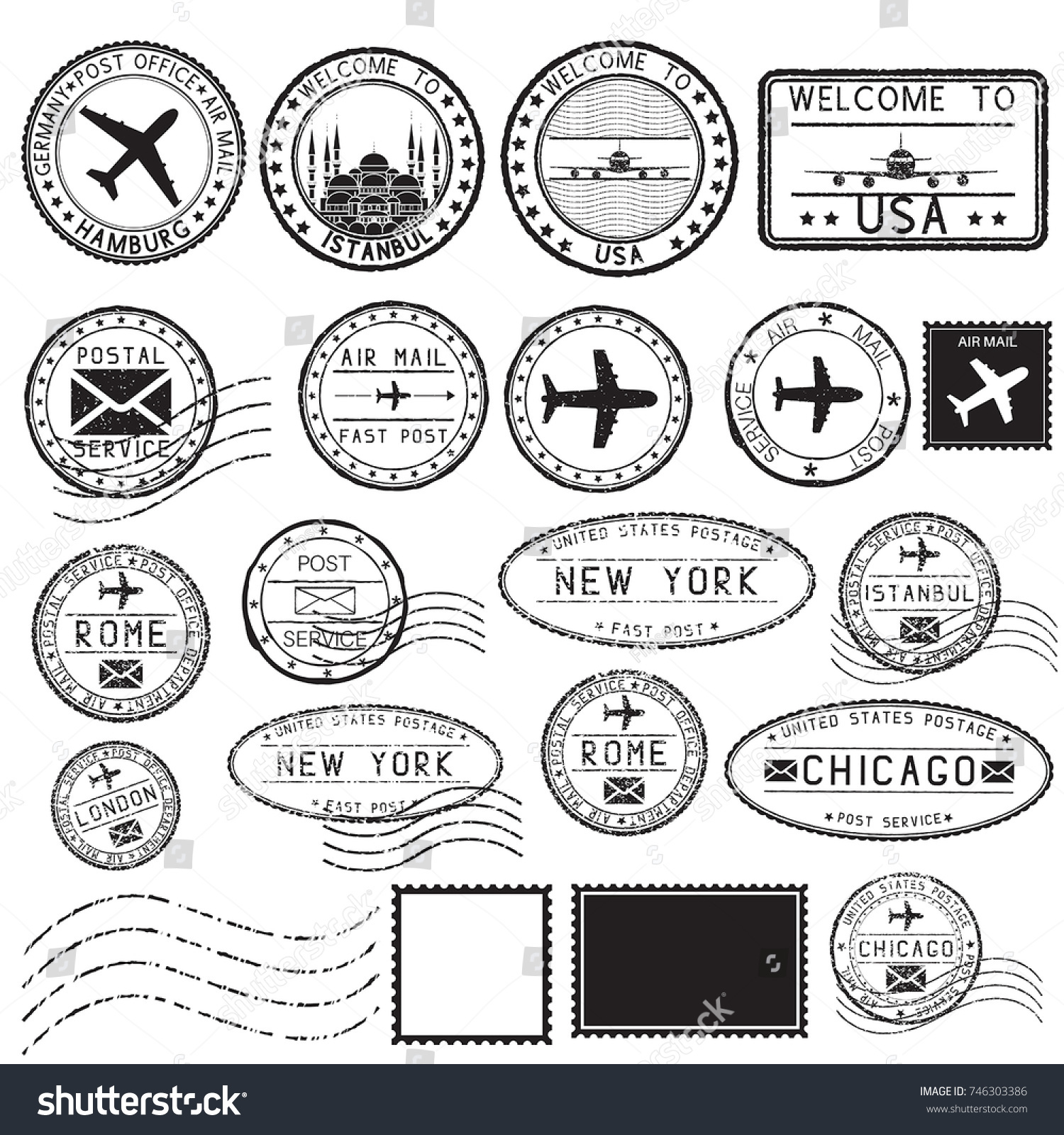 Tourist Stamps Postmarks Collection Round Ink Stock Vector (Royalty ...