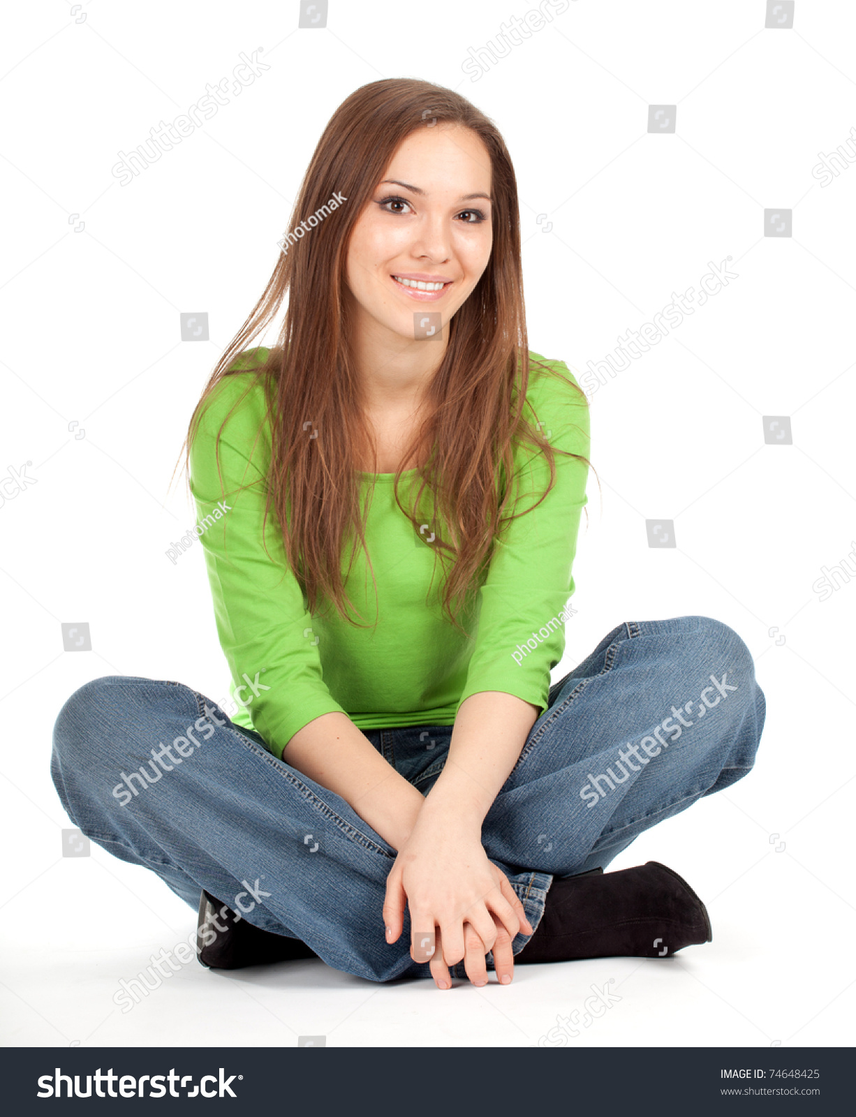 Beautiful Girl Sitting On Floor Crossed Stock Photo 74648425 | Shutterstock