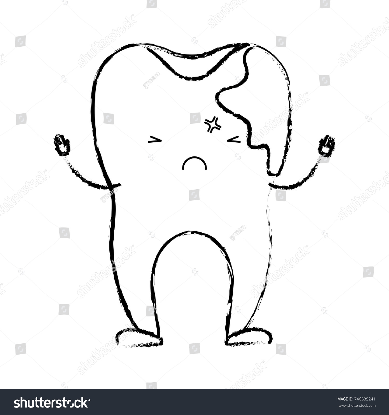 Cartoon Tooth Caries By Side Monochrome Stock Vector (Royalty Free ...