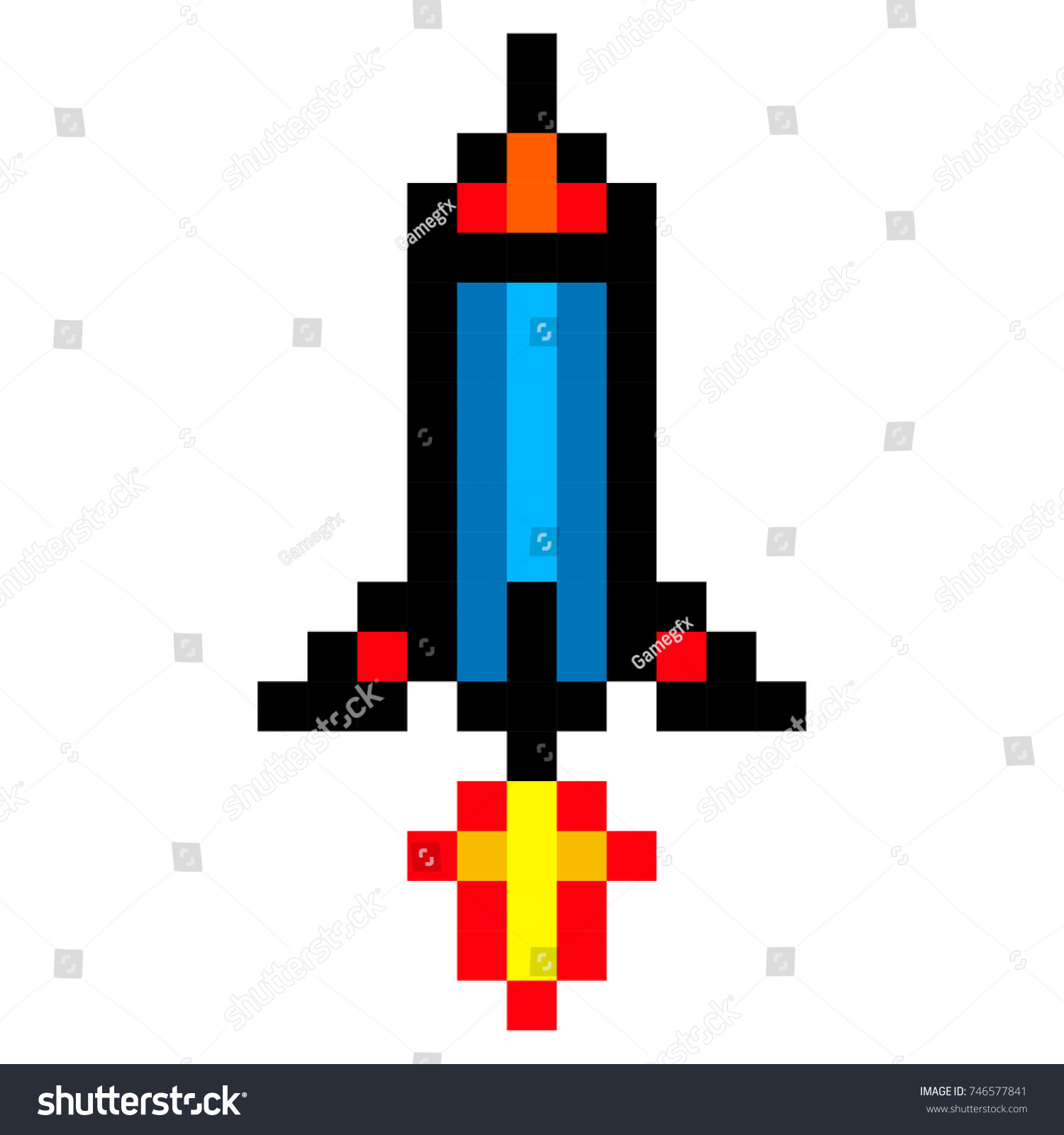 Pixel Space Rocket Art Cartoon Retro Stock Illustration 746577841 ...