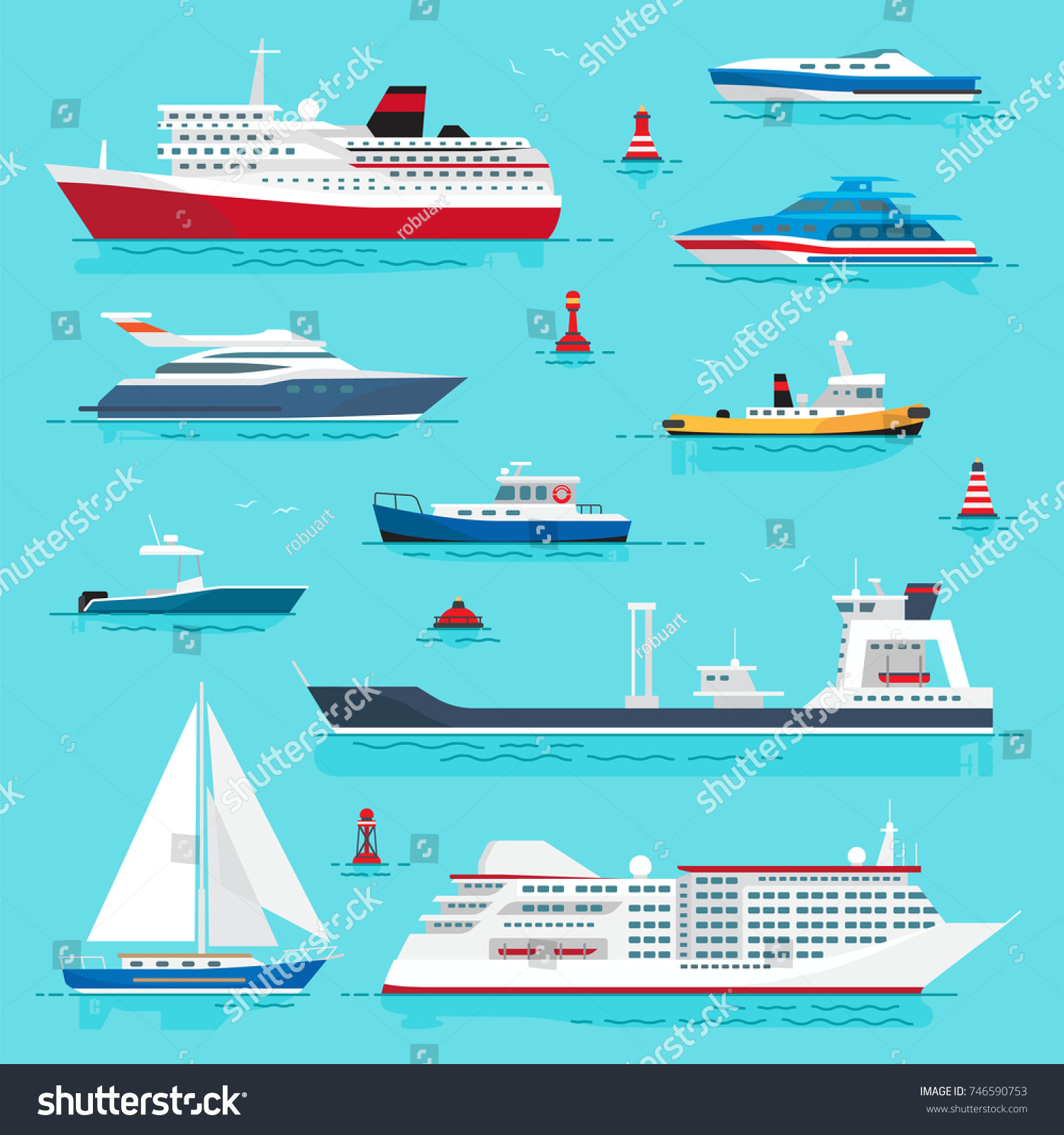 Set Sea Transport Flat Style On Stock Illustration 746590753 | Shutterstock