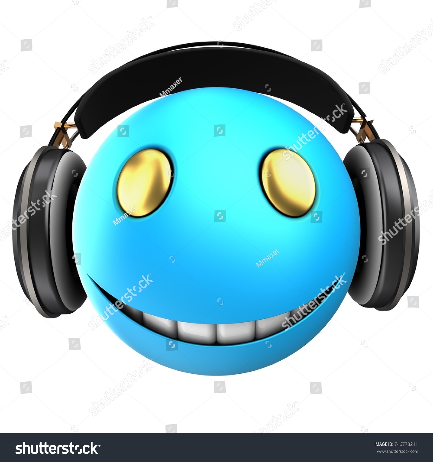 3d Illustration Blue Emoticon Smile Black Stock Illustration 746778241 ...