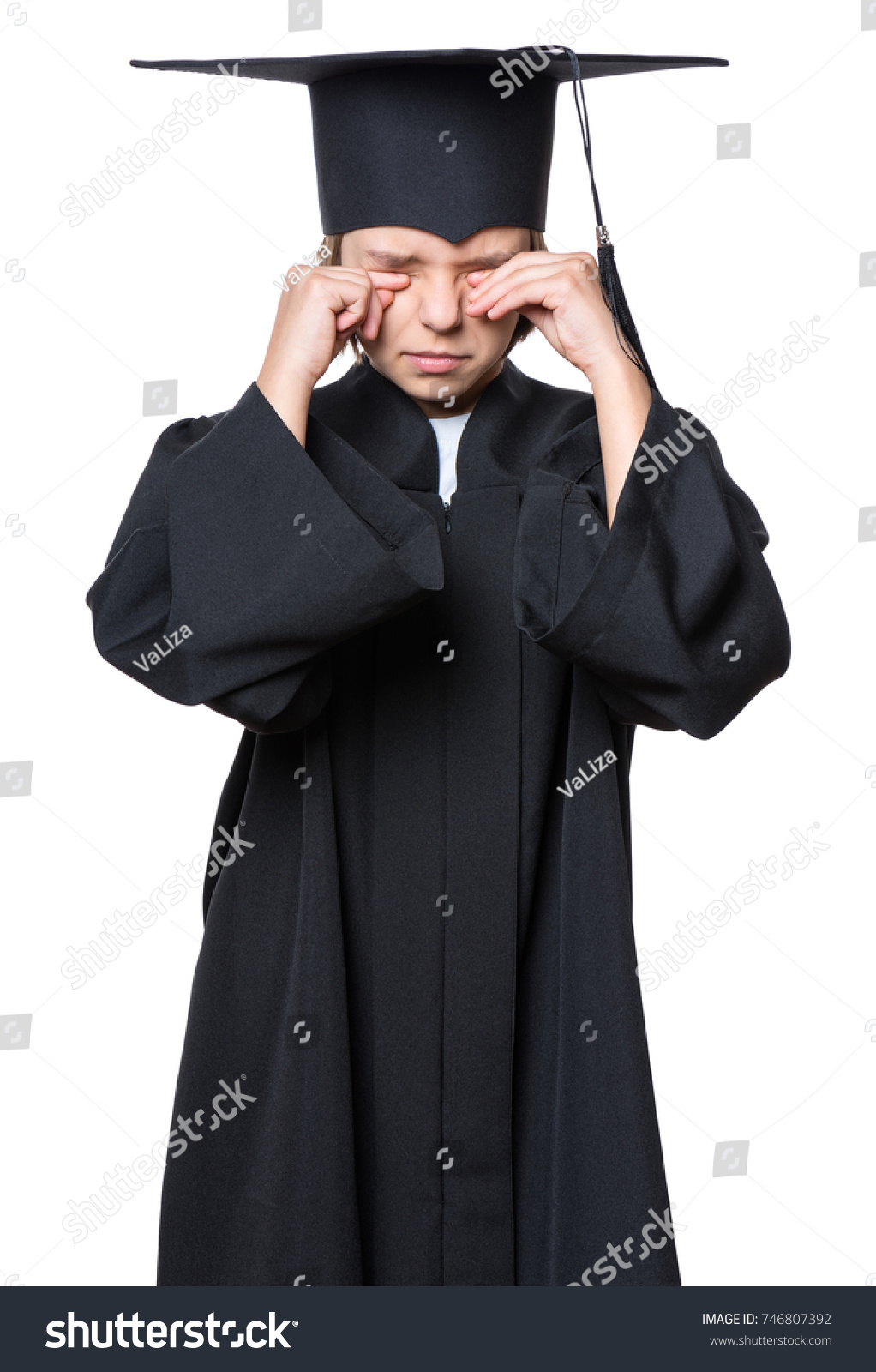 Sad Crying Disappointed Graduate Little Girl Stock Photo 746807392