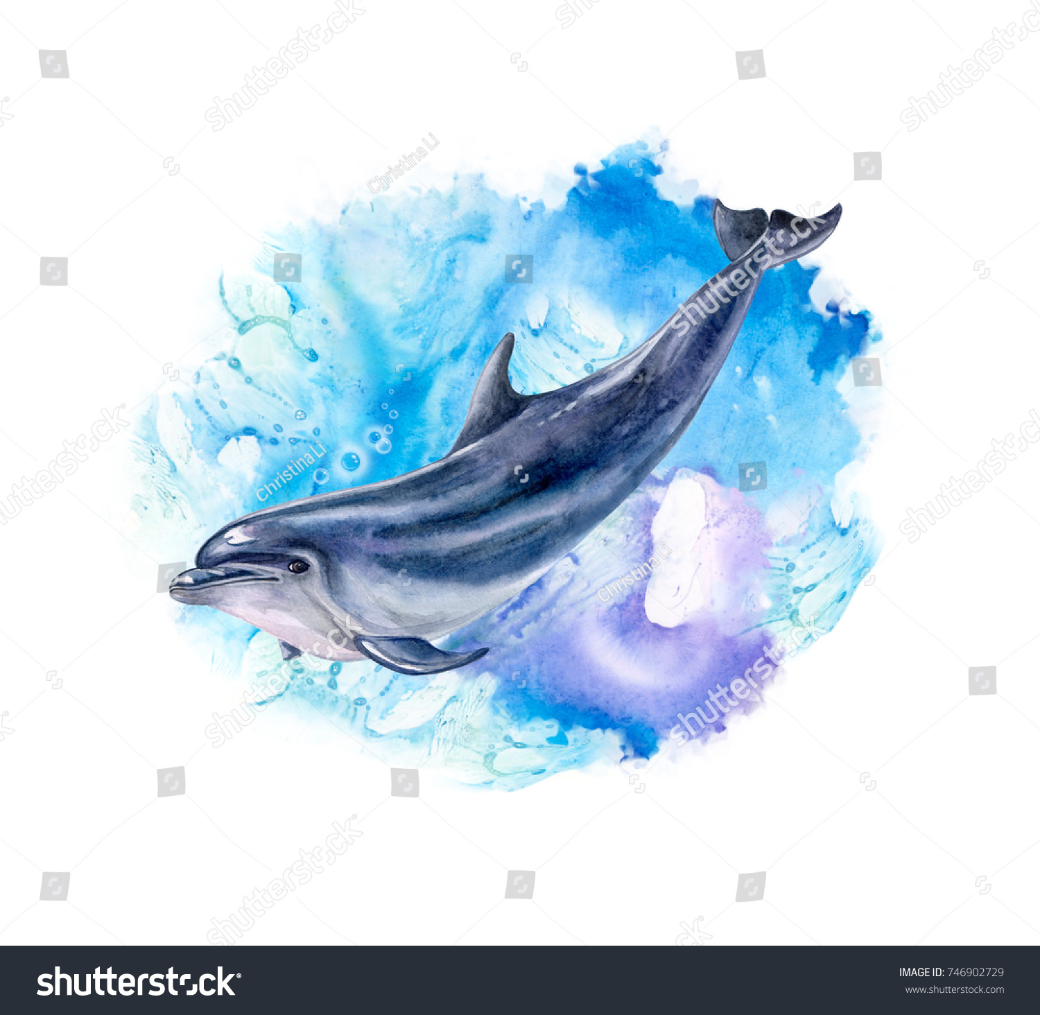 波の背景にリアルで抽象的なイルカ 水の色 イラトス テンプレート 手作りの のイラスト素材 Shutterstock