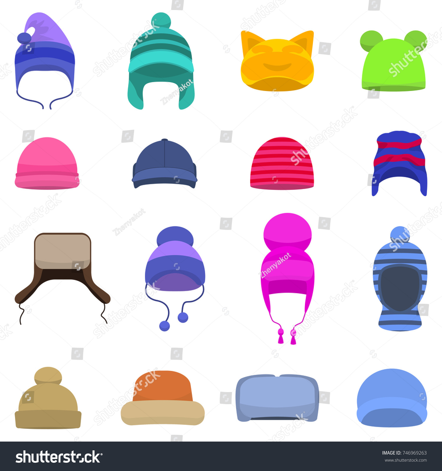 Vector Illustration Set Cartoon Winter Hats Stock Vector (Royalty Free ...