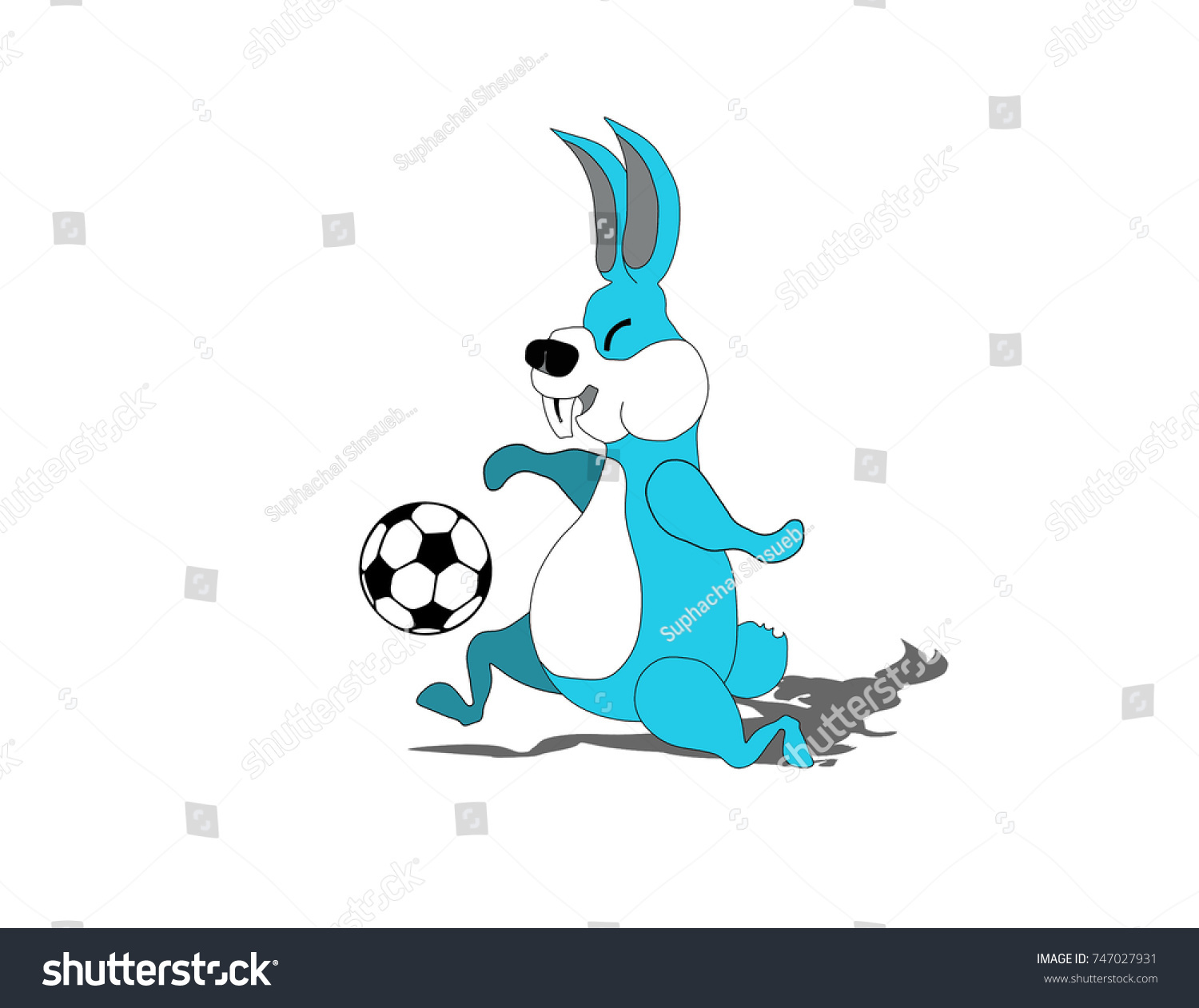 Funny Blue Rabbits Playing Football On Stock Illustration 747027931 ...