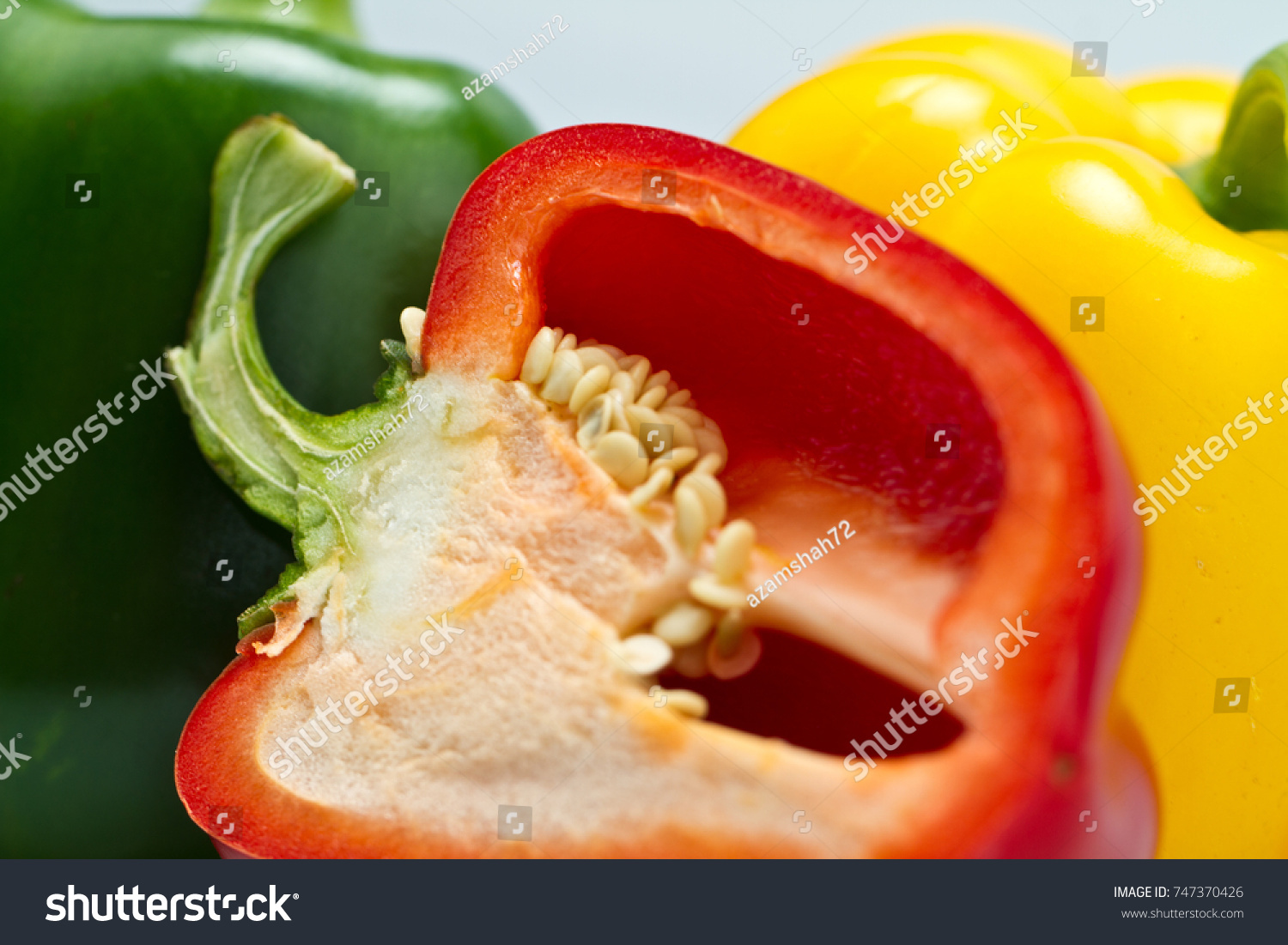 Capsicum Three Colors On White Background Stock Photo 747370426