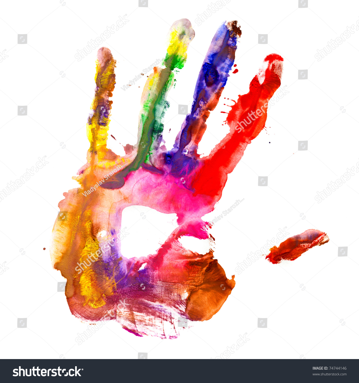 Close Colored Hand Print On White Stock Illustration 74744146 