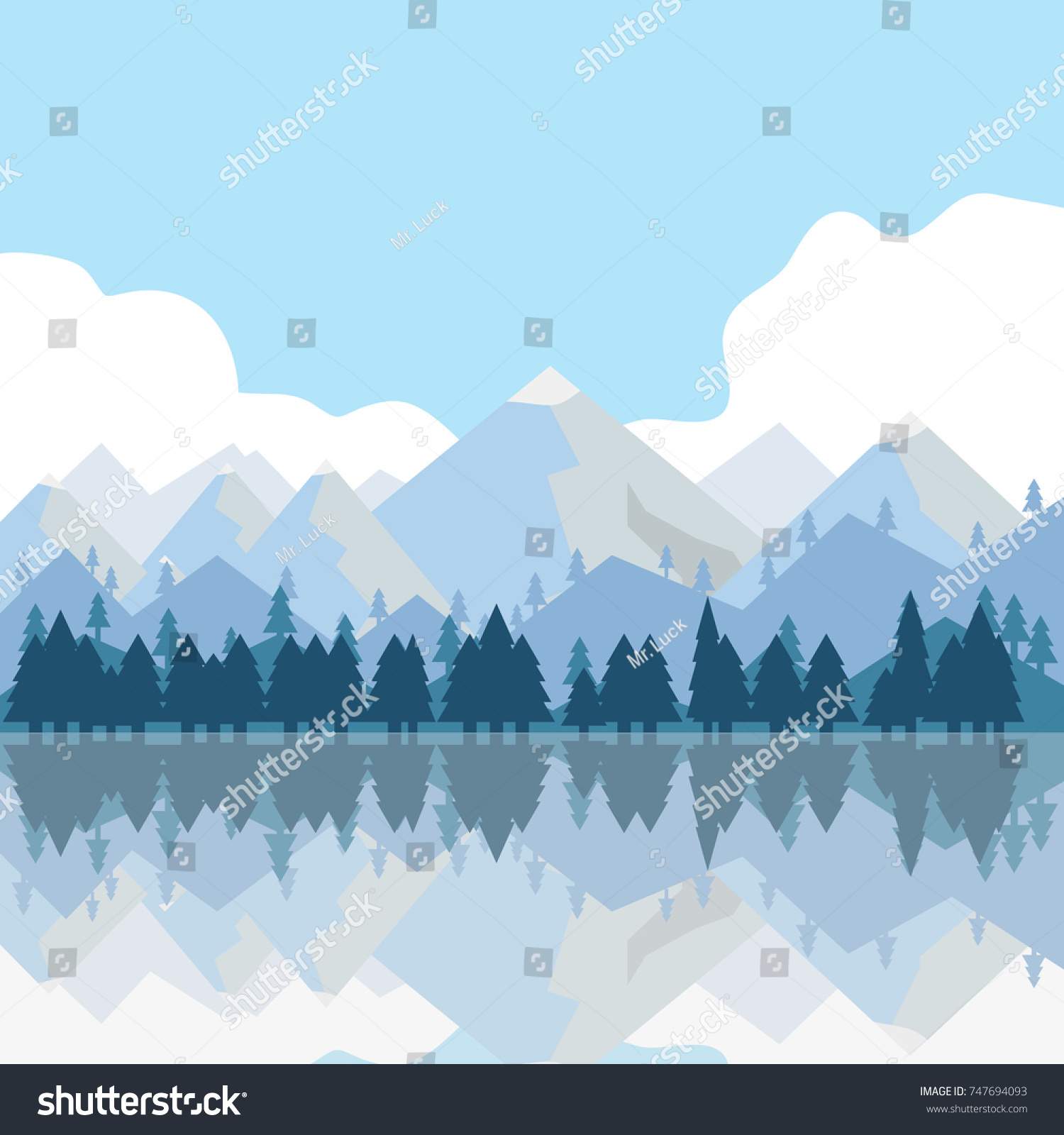 Mountains Trees Reflected Water Mountains Lake Stock Vector (royalty 