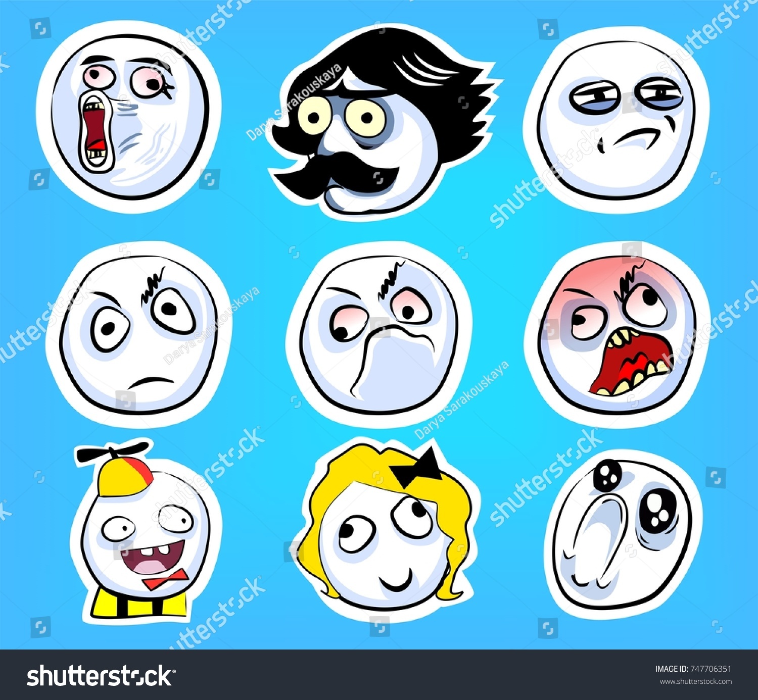 Set Emotional Stickers Internet Memes Everyday Stock Vector (Royalty ...