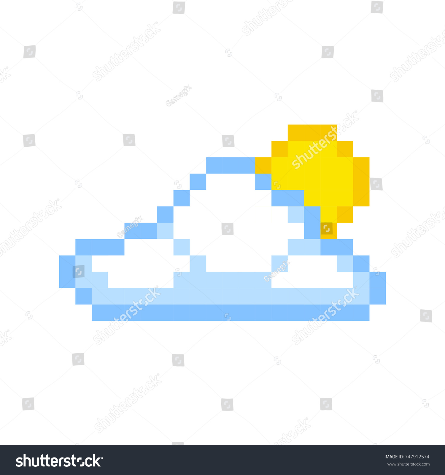 Cloud Sun Pixel Art Cartoon Retro Stock Illustration 747912574 ...