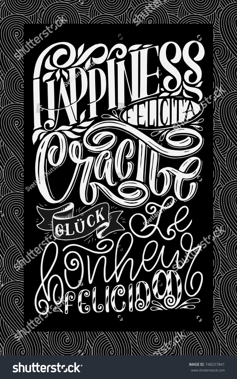 lettering-word-happiness-different-languages-calligraphy-stock-vector