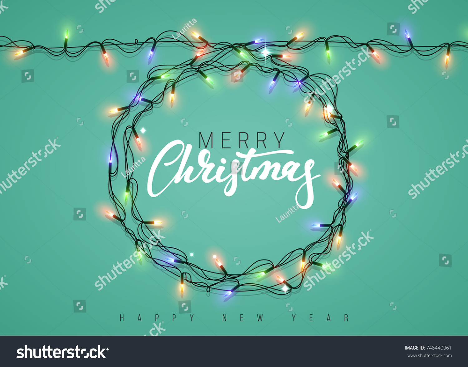 Glowing Christmas Lights Wreath Xmas Holiday Stock Illustration 