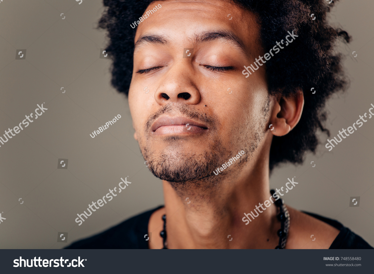 Portrait Handsome Young Man Eyes Closed Stock Photo 748558480 ...