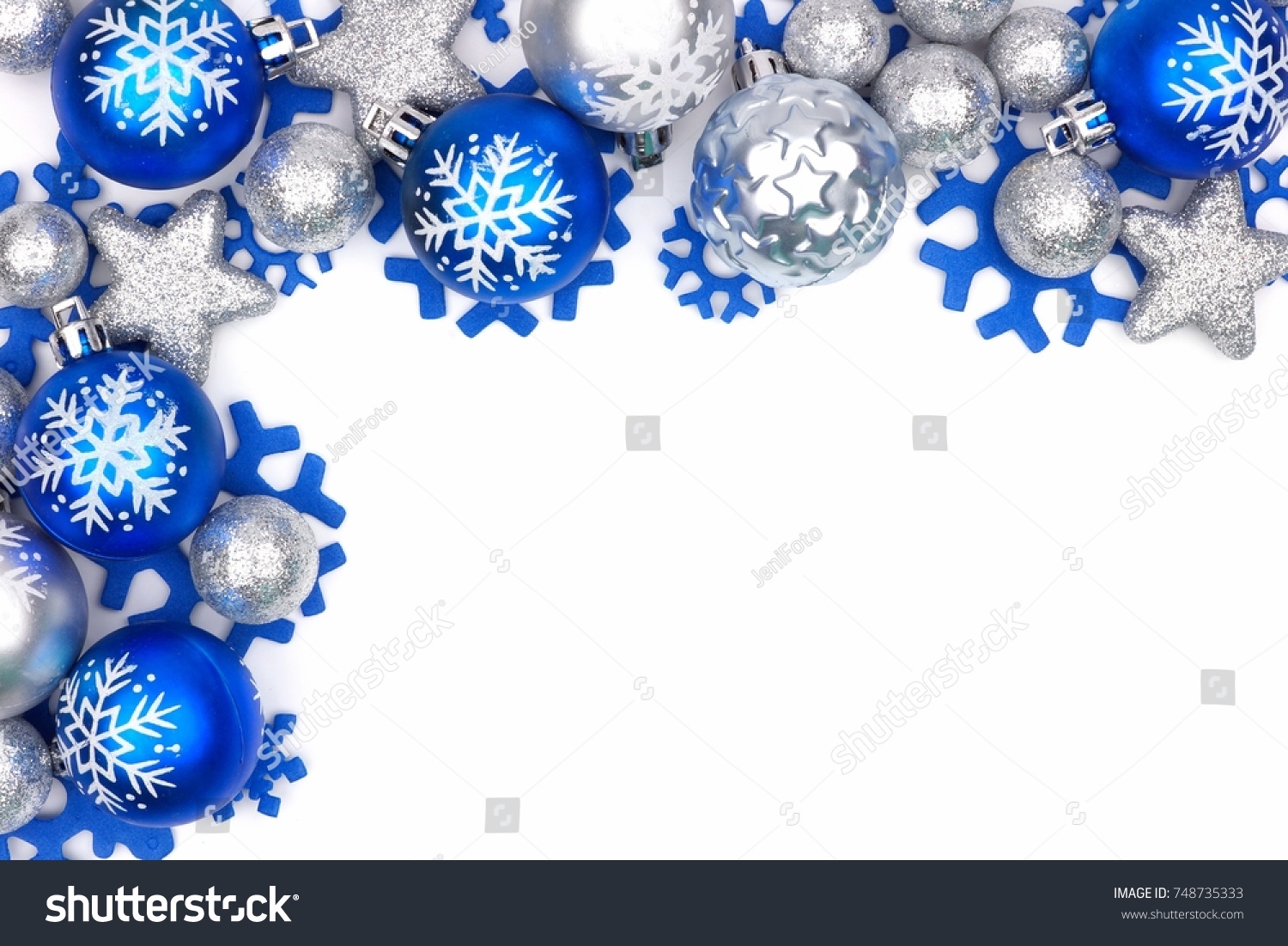 Christmas Corner Border Blue Silver Ornaments Stock Photo 748735333 ...