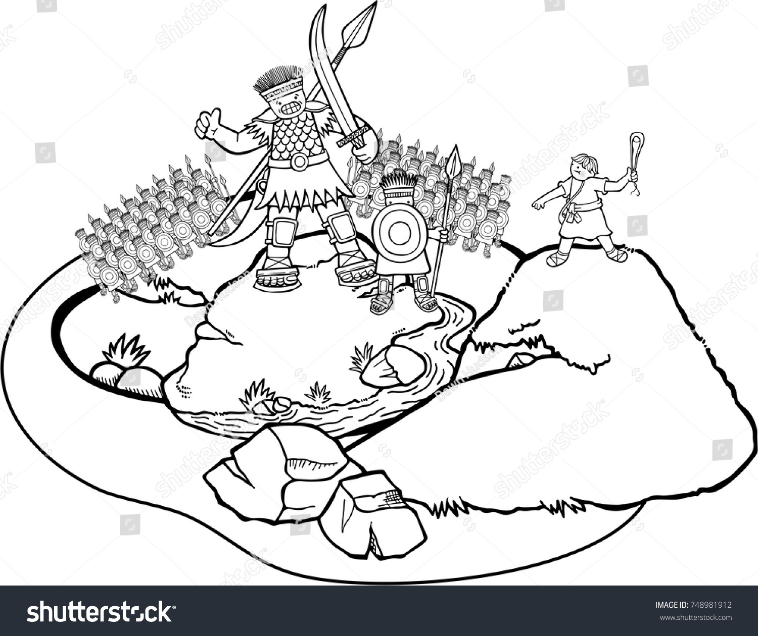 Cartoon Coloring Page David Goliath Battle Stock Illustration 748981912 ...