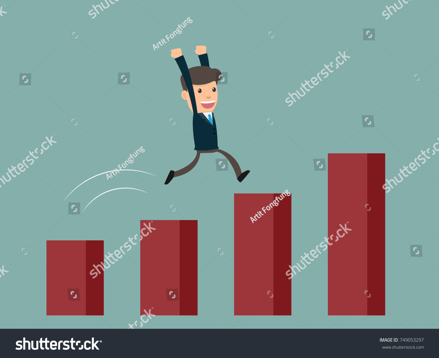 Businessman Running Along Growth Graph Moving Stock Vector (Royalty ...