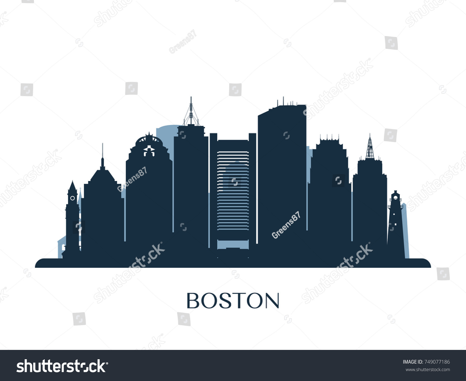 Boston Skyline Monochrome Silhouette Vector Illustration Stock Vector ...