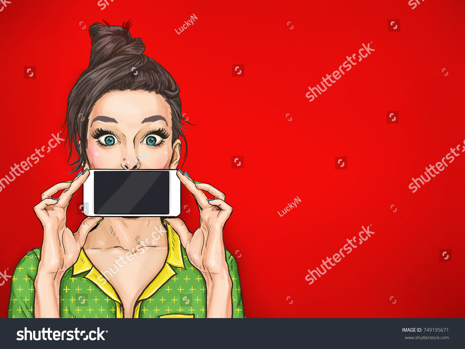 Attractive Sexy Girl Phone Hand Comic Stock Illustration 749195671