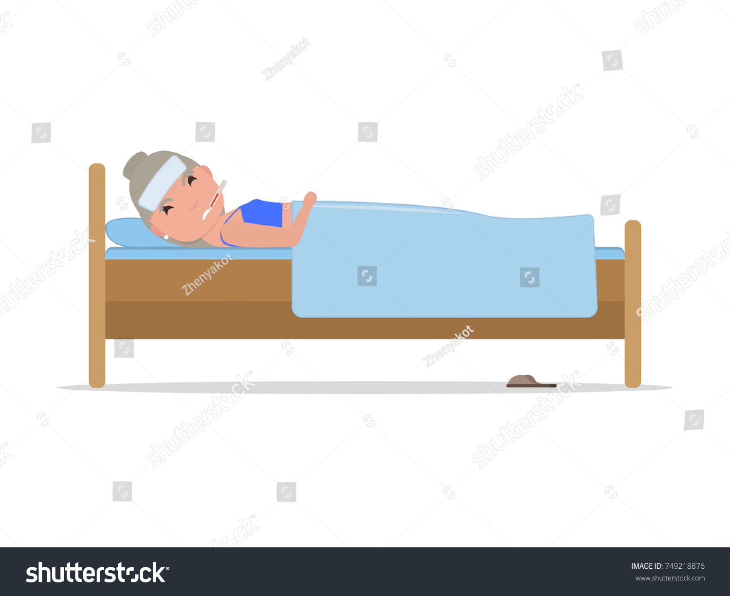 Карикатура больной в кровати