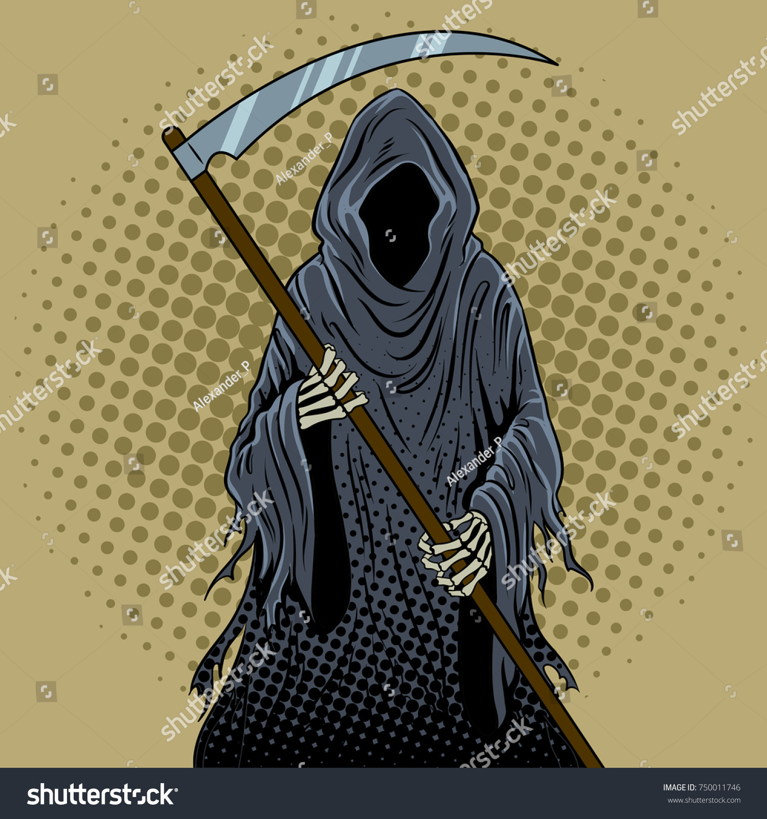 Vektor Stok Grim Reaper Pop Art Retro Vector Tanpa Royalti 750011746 Shutterstock 3209