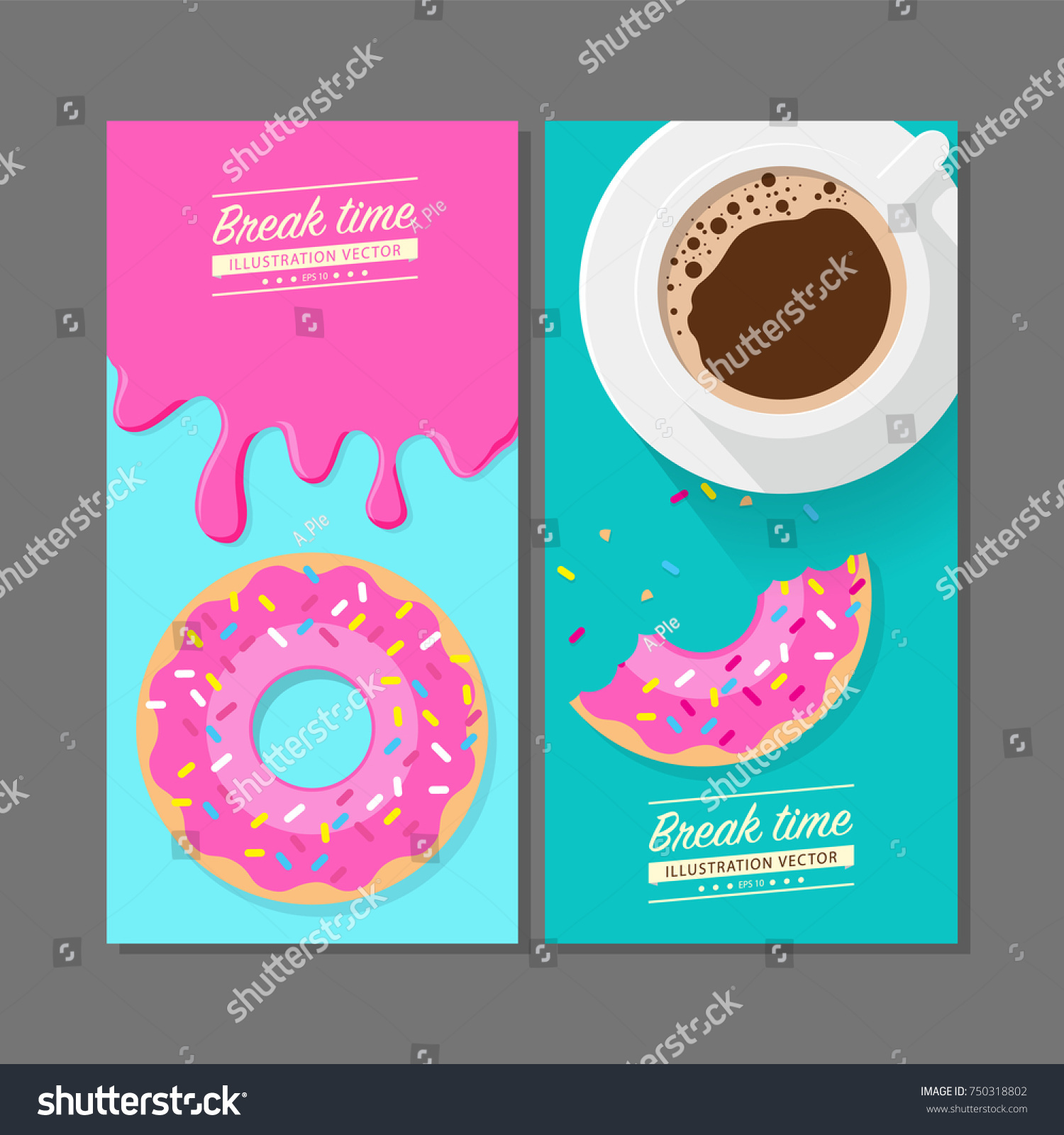 Coffee Break Time Strawberry Donuts Coffee Stock Vector (Royalty Free ...