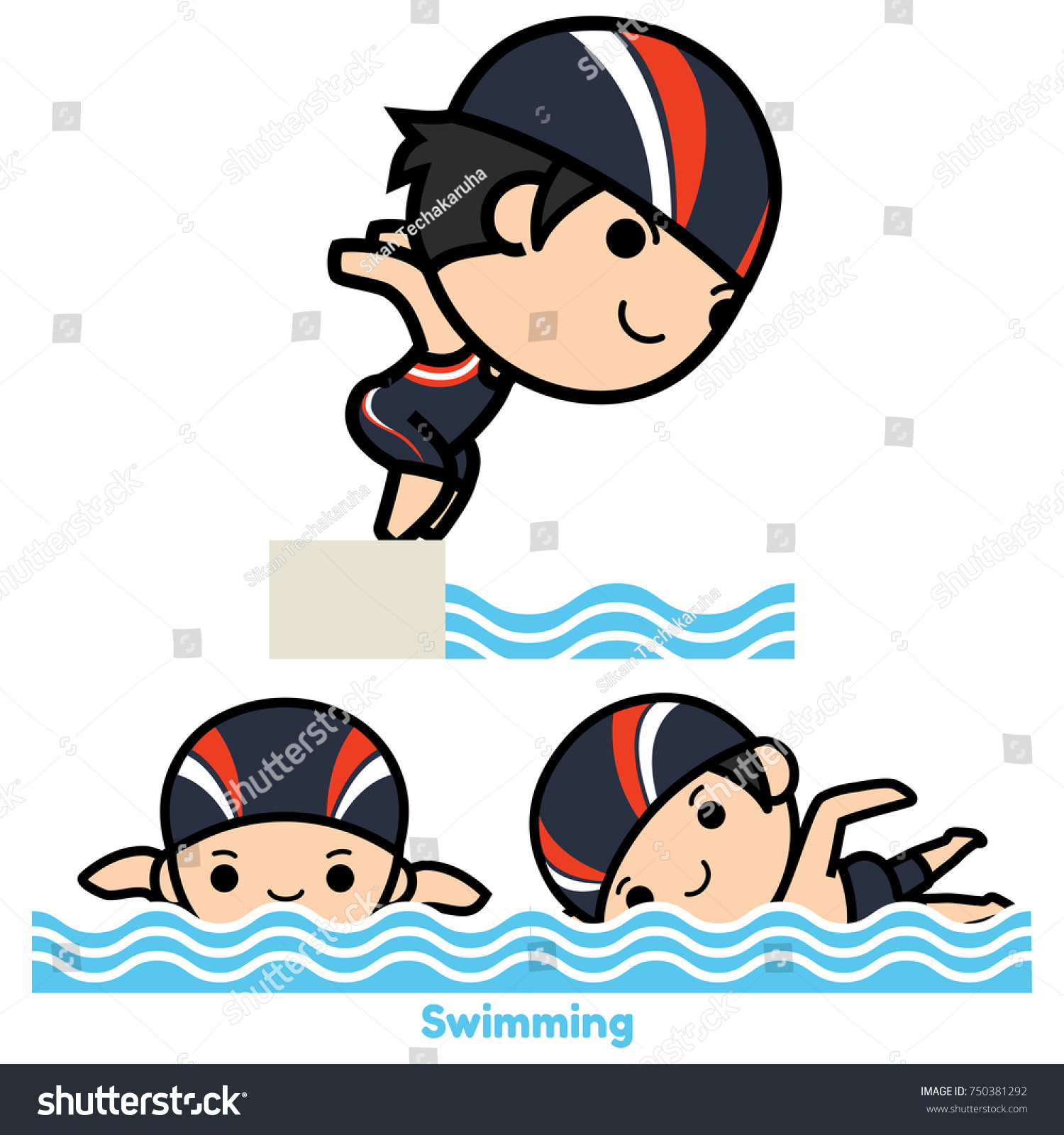 Swimmer Cartoon Vector Illustration Isolated On Stock Vector (Royalty ...