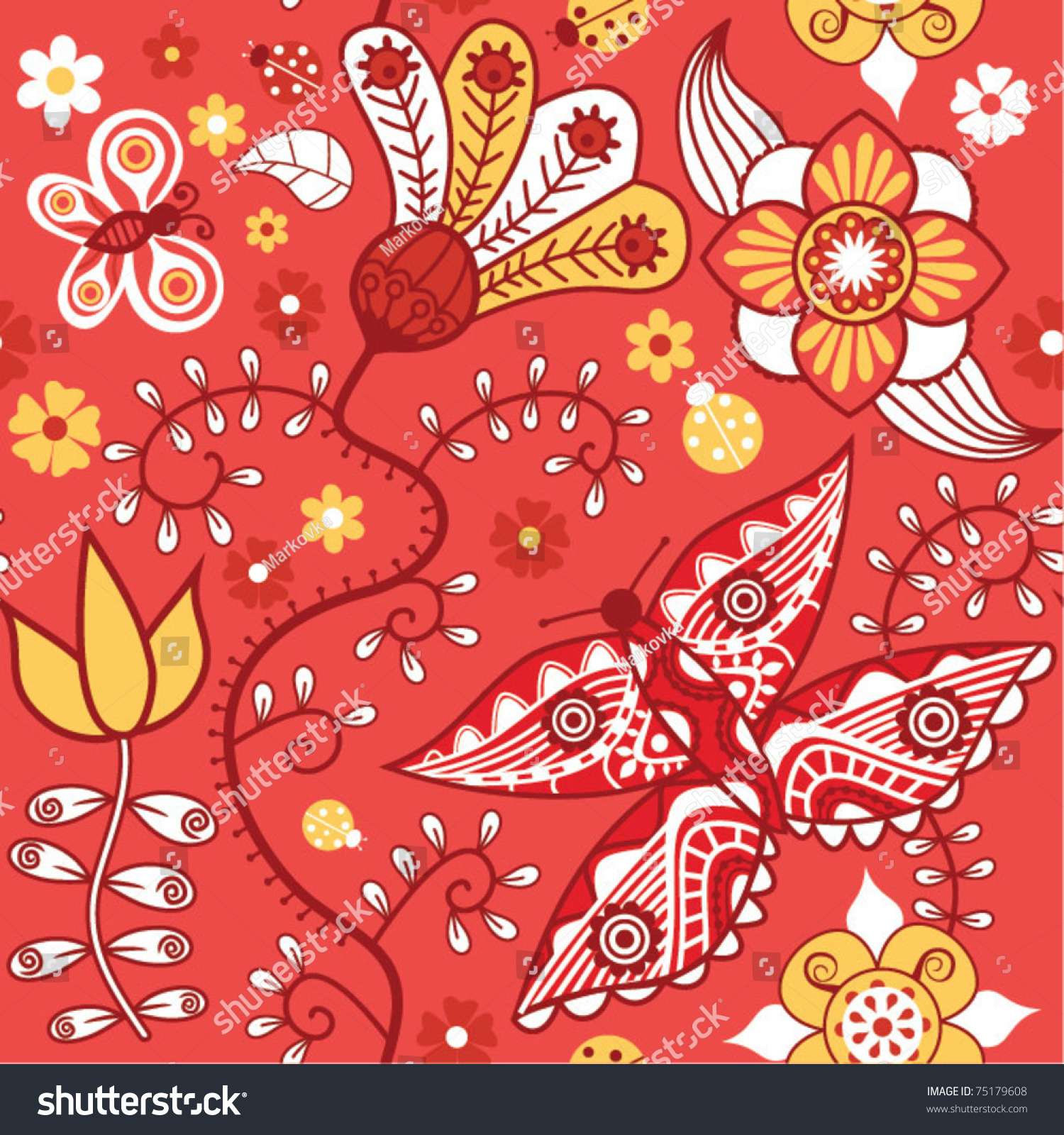 Seamless Texture Flowers Butterflies Endless Floral Stock Vector ...