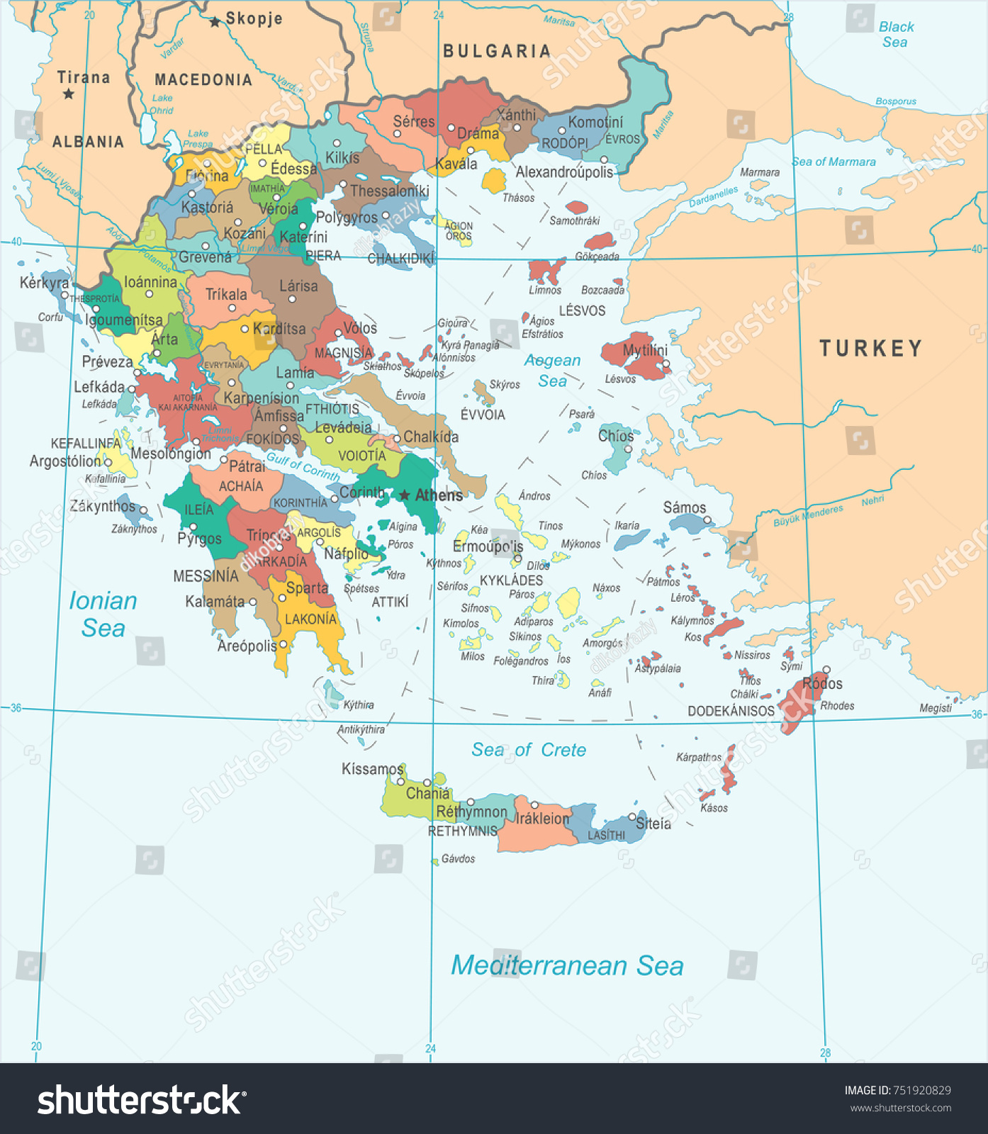 Greece Map High Detailed Vector Illustration Stock Vector Royalty Free Stock Vector Greece Map High Detailed Vector Illustration 751920829