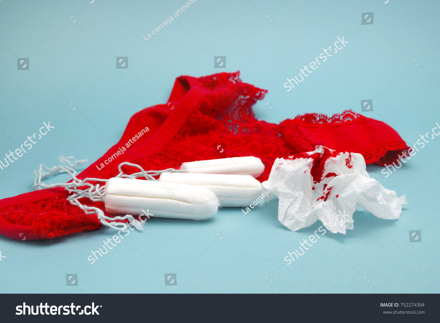 Red Lace Pants Menstruation Tampons Blood Stok Fotoğrafı 752274394 Shutters...