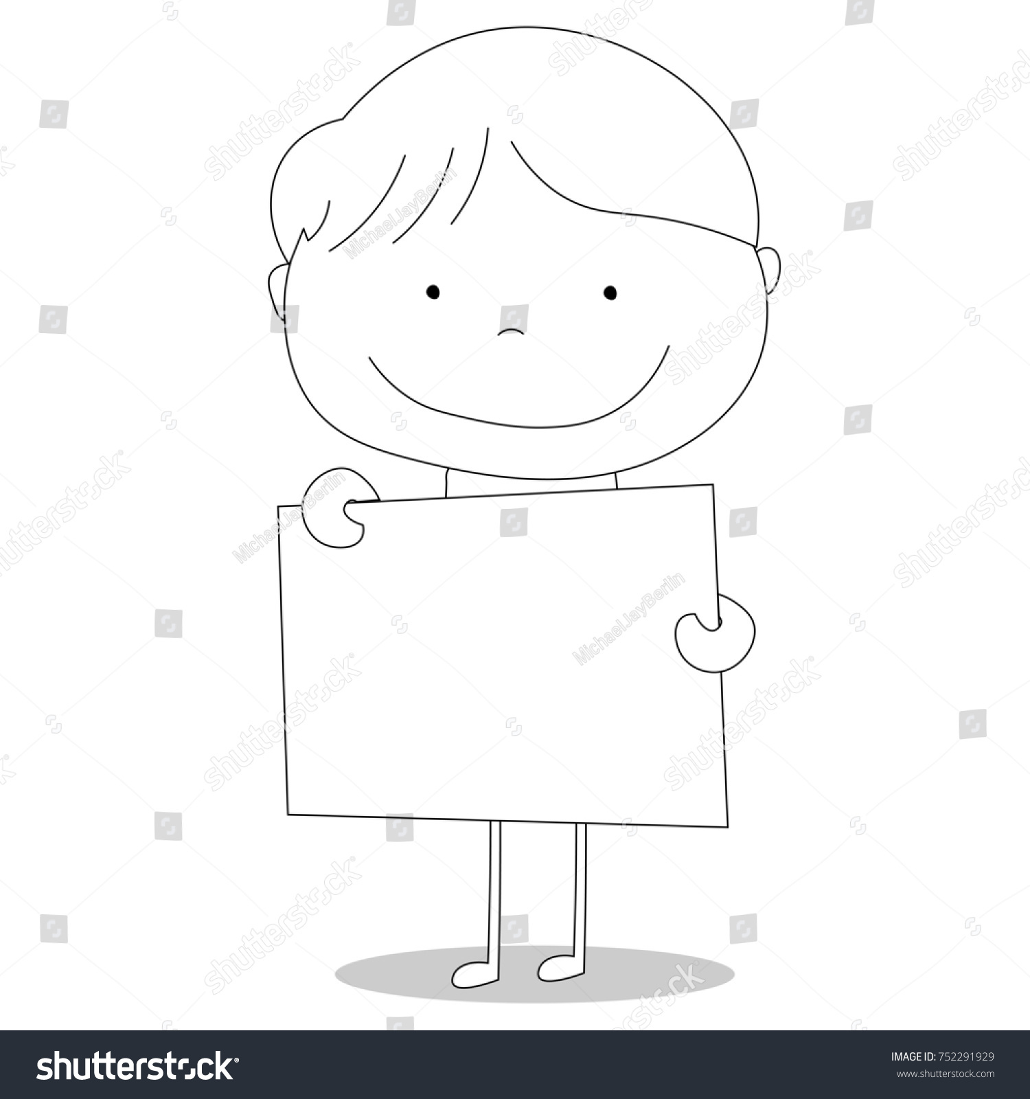 Boy Holding Sign Hand Drawn Cartoon Stock Illustration 752291929 ...