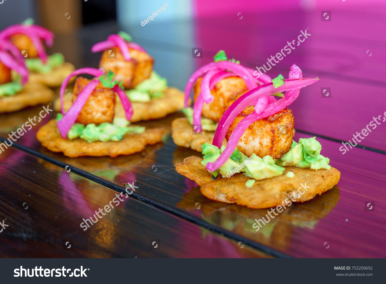 Tostones Crushed Fried Plantains Avocado Purple Stock Photo 753209692 ...