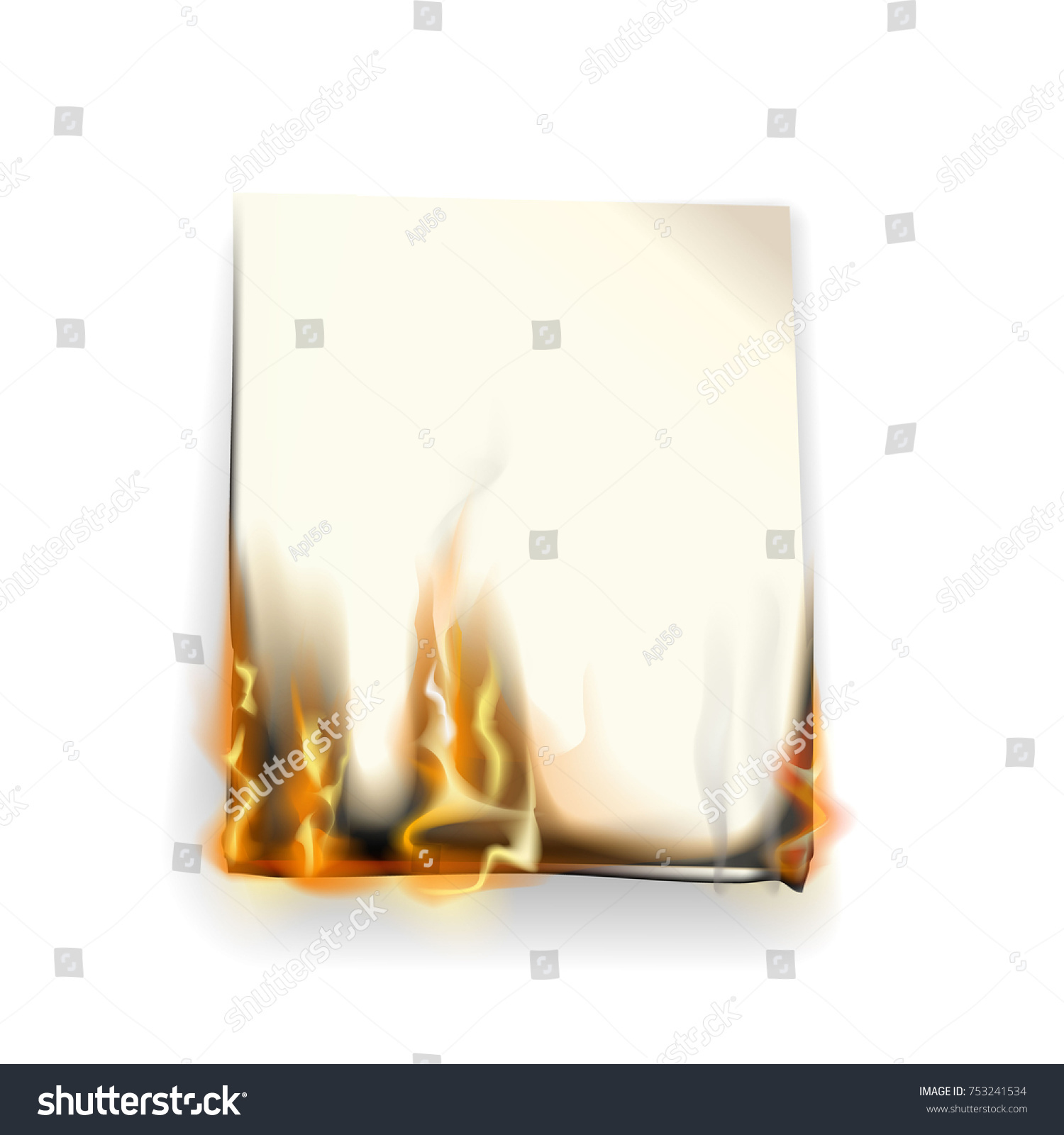 Realistic Burning Paper On White Background Stock Vector (Royalty Free ...