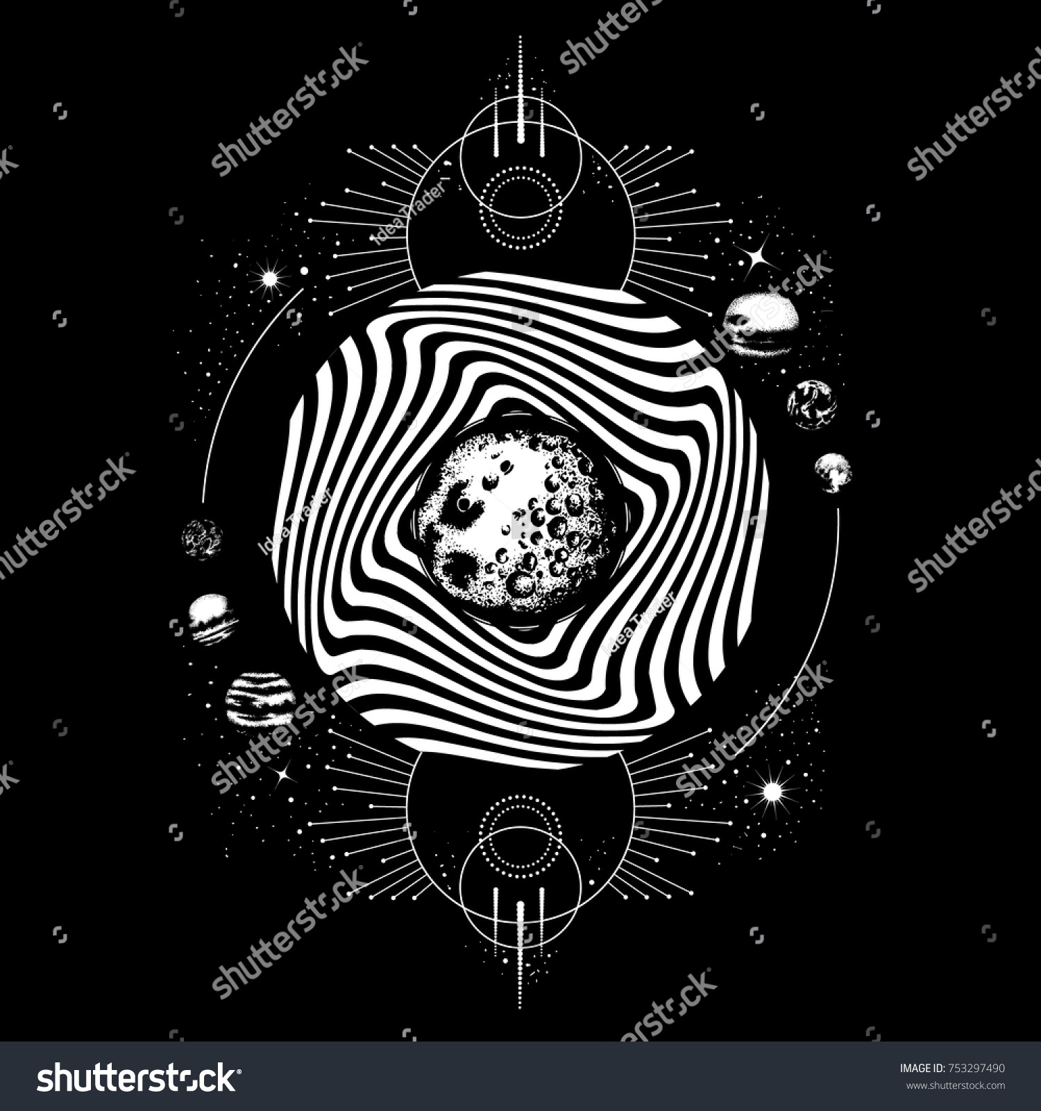 Vector Hand Drawn Realistic Illustration Moon Stock Vector (Royalty ...