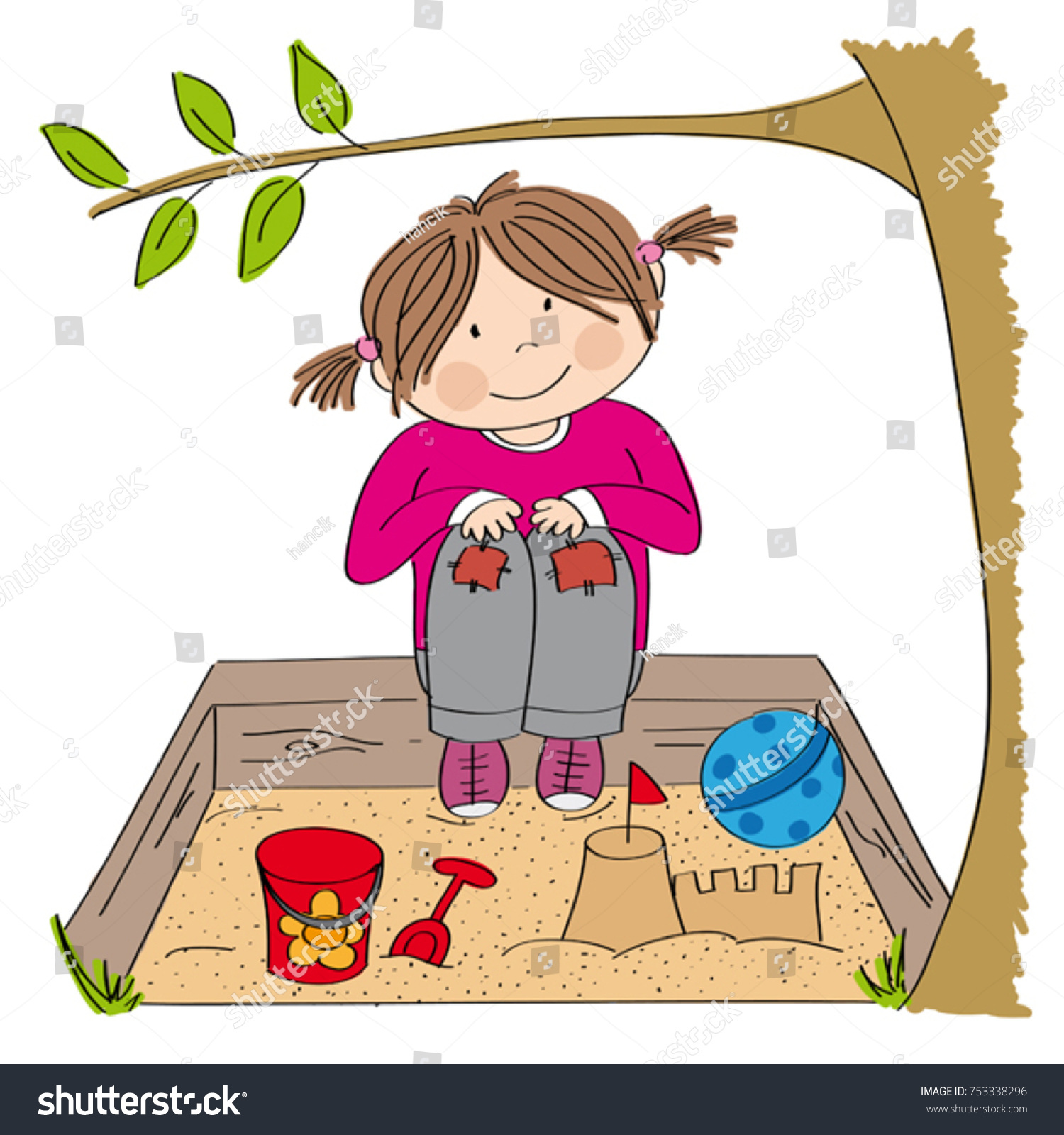 Девочка в песочнице рисунок