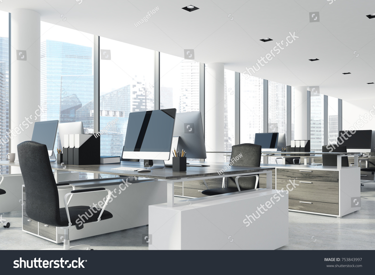 Open Space Office Interior White Walls Stock Illustration 753843997 ...