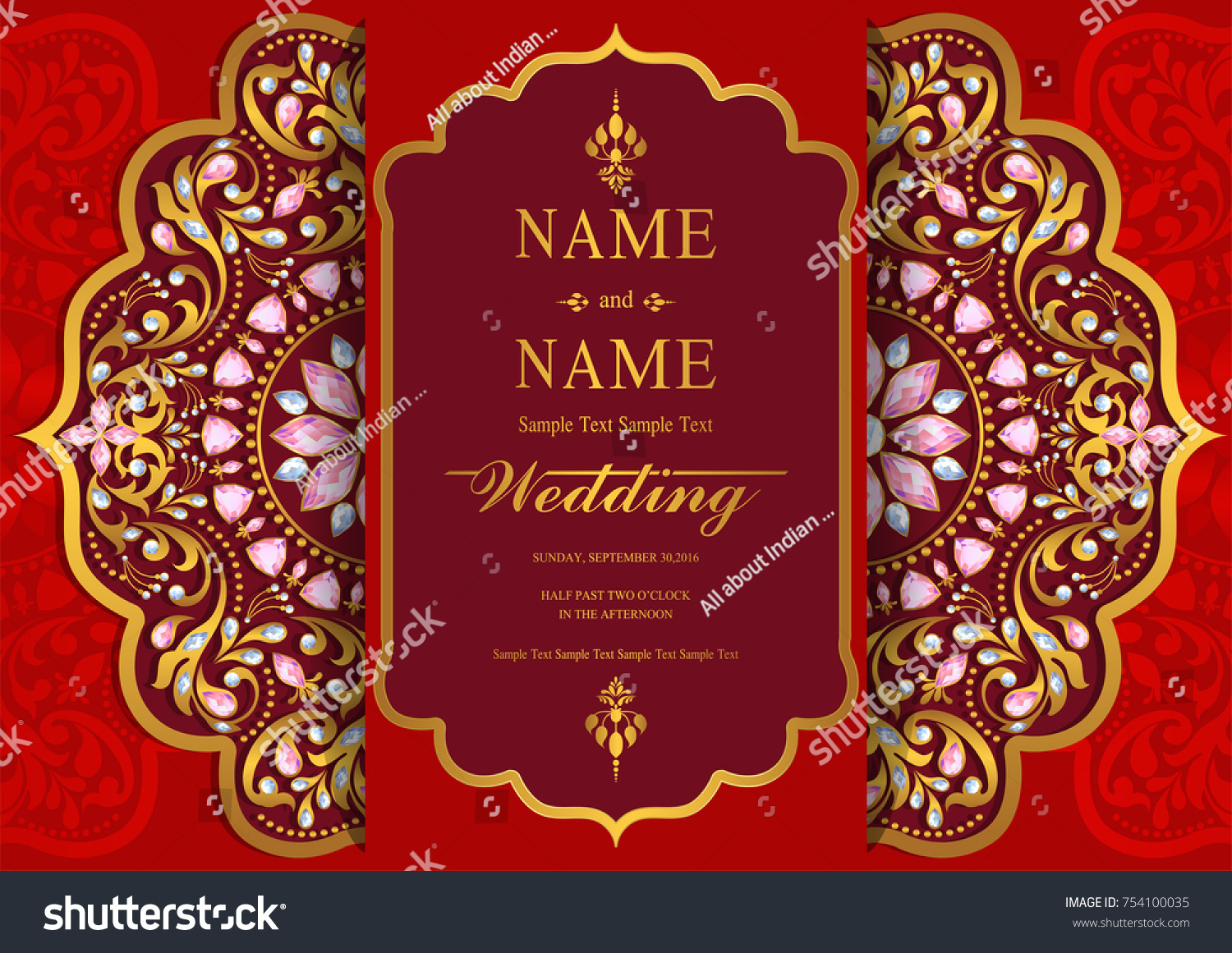 Indian Wedding Invitation Card Templates Patterned Stock Vector ...