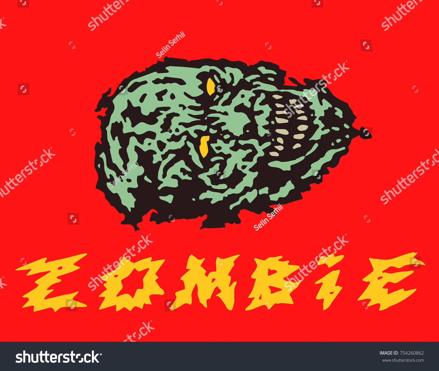 Creepy Green Zombie Head Vector Illustration Stock Vector Royalty Free