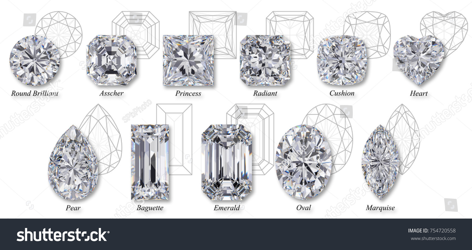 Set Eleven Most Popular Diamond Cuts Stock Illustration 754720558