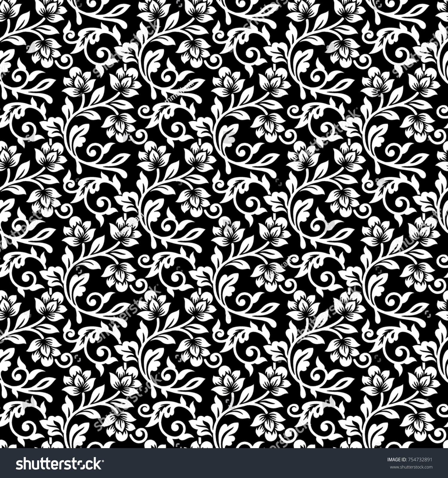 Seamless Black White Floral Pattern Stock Illustration 754732891 ...