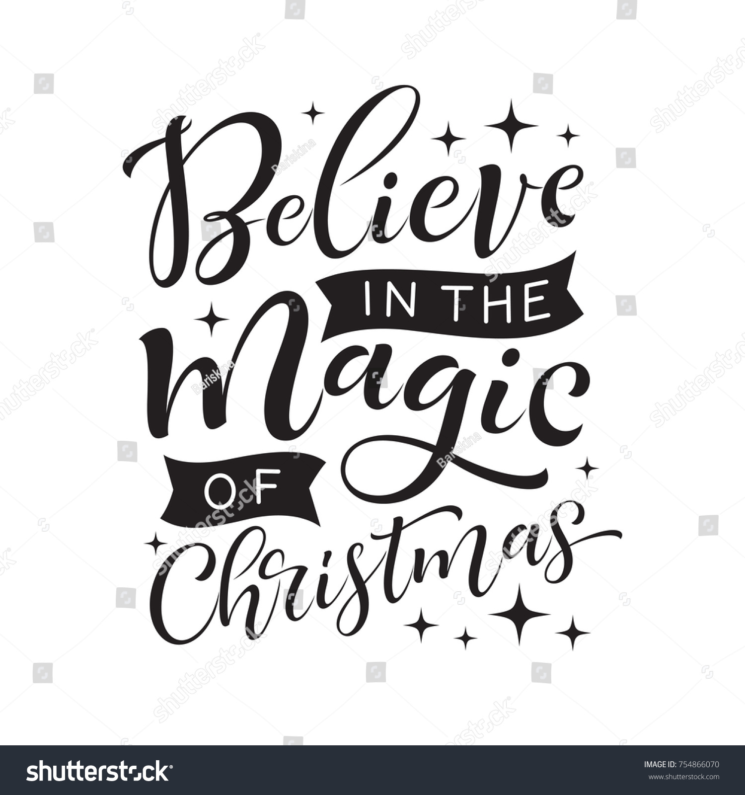 Vector Holidays Lettering Believe Magic Christmas Stock Vector (Royalty ...
