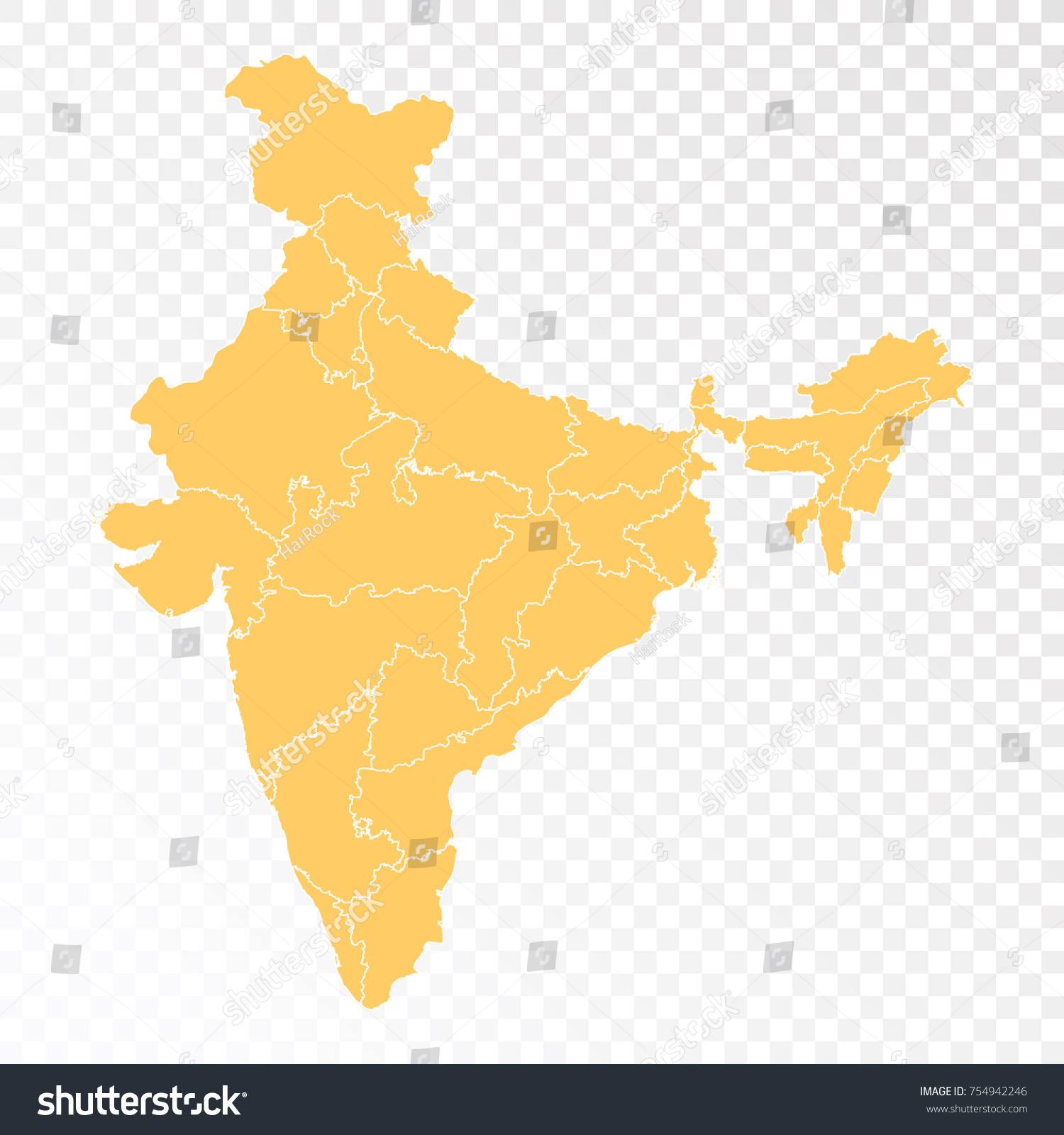 Transparent High Detailed Orange Map India Stock Vector (Royalty Free ...
