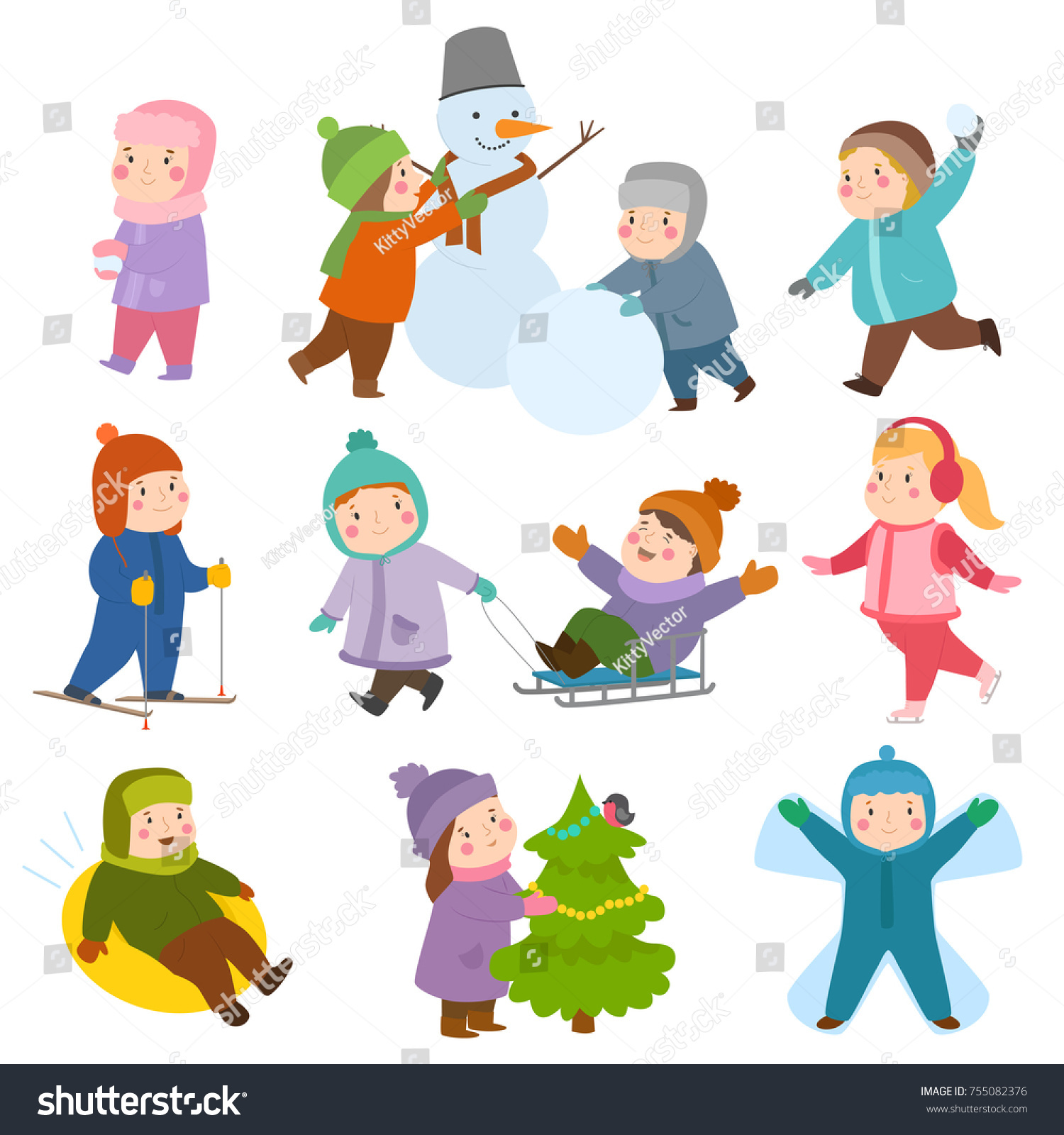 Kids Winter Christmas Game Playground Children Stock Vector (Royalty ...