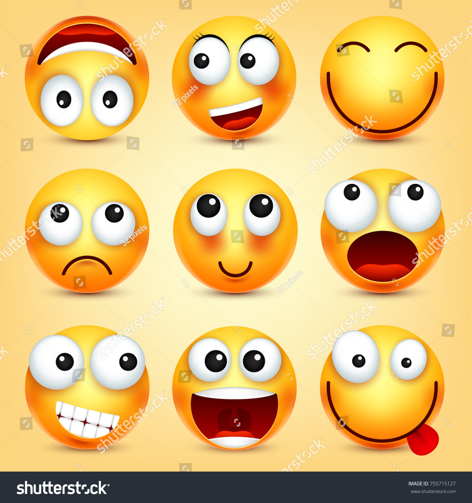 Smileyemoticons Set Yellow Face Emotions Facial Stock Vector (Royalty ...