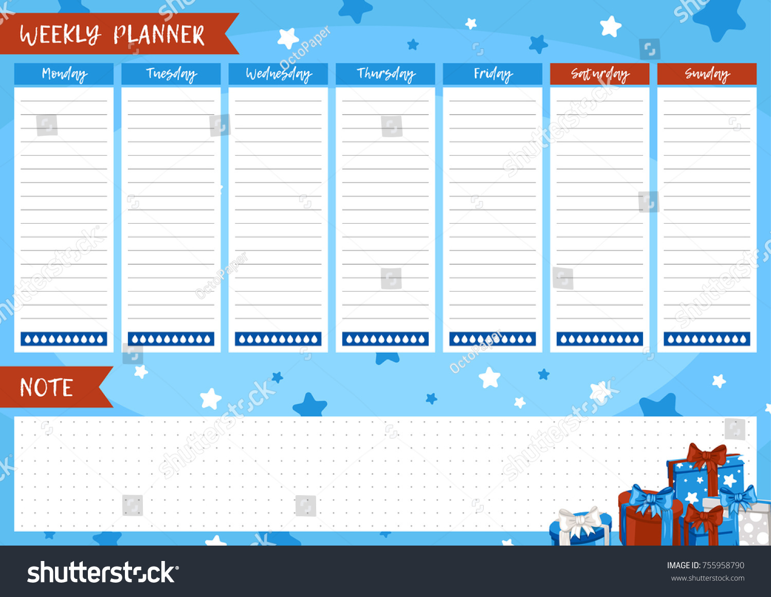 Printable Weekly Planner Cute Page Notes Stock Vector (Royalty Free ...