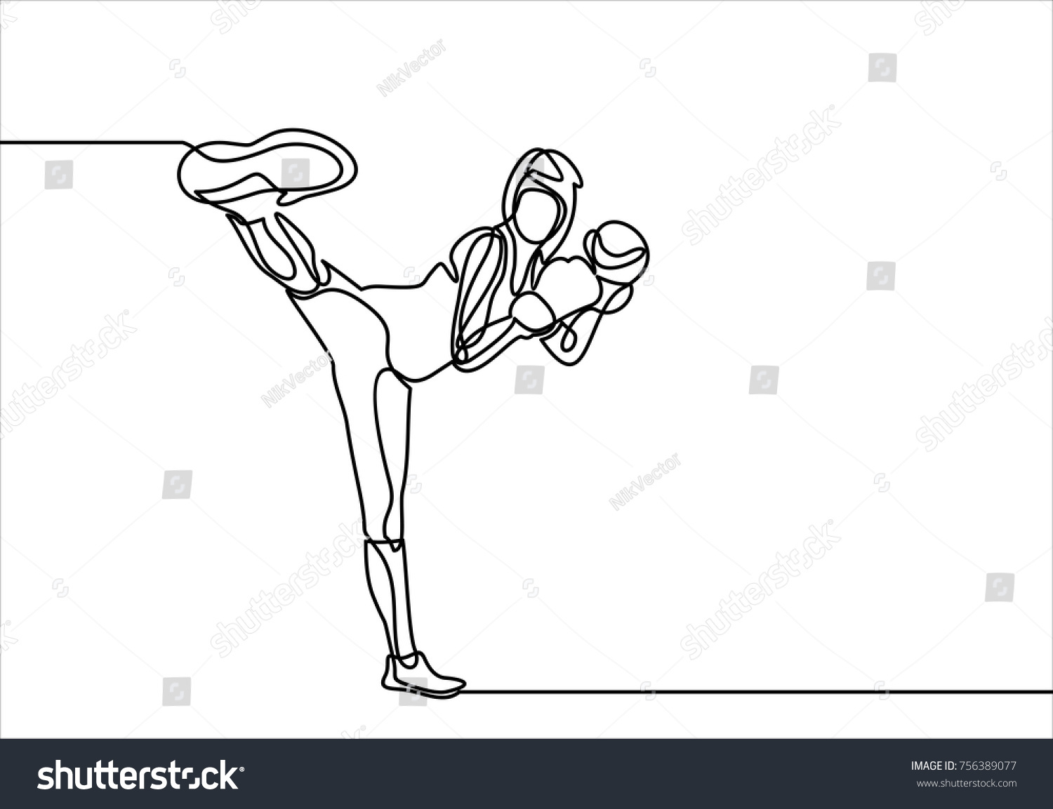 Woman Fitness Kick Boxingcontinuous Line Drawing Stock Vector (Royalty ...